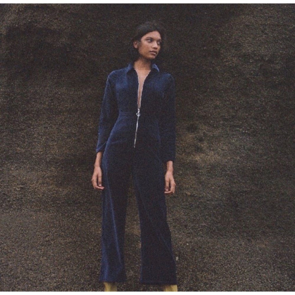 Paloma Wool Paufi Jumpsuit Velvet One-Piece Orig $279 Ink Blue S 4/6 EUR 38
